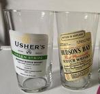 2 Grote whisky glazen: Usher en Hudson. Hoogte 13 cm., Verzenden, Zo goed als nieuw, Borrel- of Shotglas