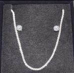 Moissanite earings + shiny rope chain, Ophalen of Verzenden, Nieuw, Zilver
