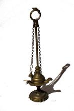 Antieke tuitlamp met 3 lont tuiten - Brons - Compleet, Ophalen of Verzenden, Brons