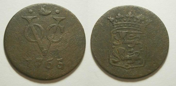 West Friesland VOC Duit 1765 OVERSLAG 64 - niet in Scholten, Postzegels en Munten, Munten | Nederland, Losse munt, 1 cent, Vóór koninkrijk