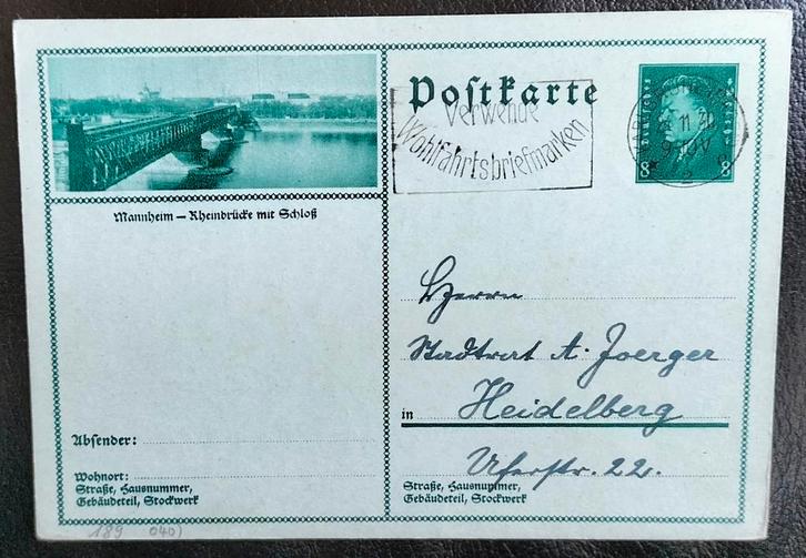 Duitse Rijk Postkarte P189/040 Gelopen., Postzegels en Munten, Brieven en Enveloppen | Buitenland, Briefkaart, Verzenden