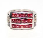 Schitterende Sterling Zilver Granaten & Diamanten Ring, Verzenden, Zilver, Ring, Met edelsteen