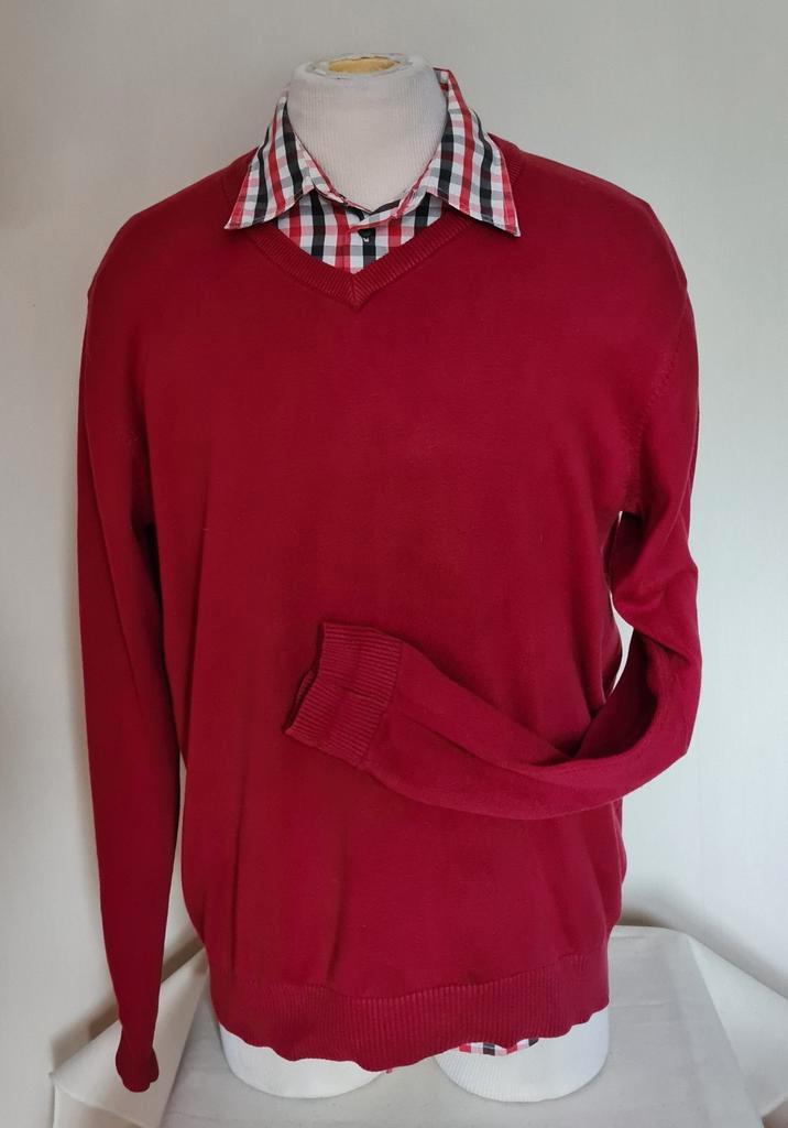 "JOHN CABOT" Rode pullover, V-hals. Mt. XL. Als nieuw!, Kleding | Heren, Truien en Vesten, Zo goed als nieuw, Maat 56/58 (XL)