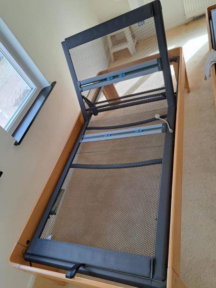 Auping beuken bed ombouw 48 cm + verstelbare spiraal 90-200, Huis en Inrichting, Slaapkamer | Bedden, Gebruikt, Eenpersoons, 90 cm