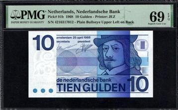 UNC biljet 10 gulden Frans Hals 1968, hoge PMG-grade 69 beschikbaar voor biedingen