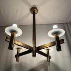 Grote messing en kunststof kroonluchter Sciolari jaren 50 60, Huis en Inrichting, Lampen | Hanglampen, 50 tot 75 cm, Boulanger