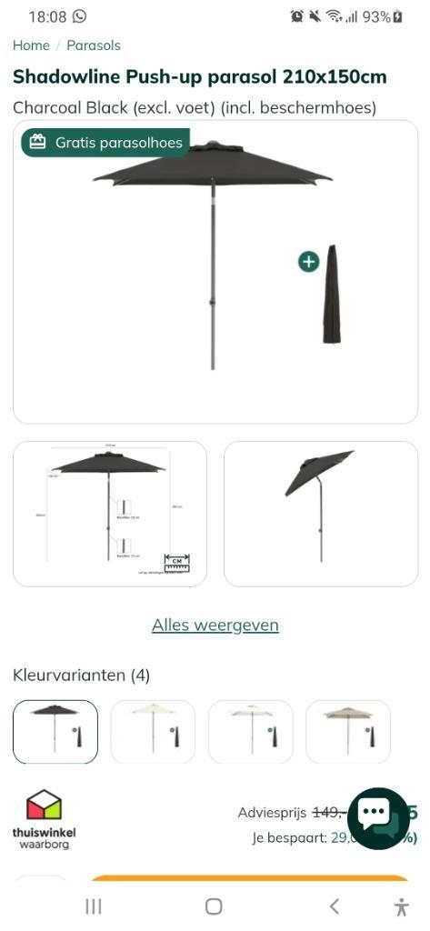 Parasol + voet, Tuin en Terras, Parasols, Zo goed als nieuw, 2 tot 3 meter, Kantelbaar, Ophalen