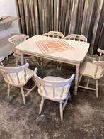 Uitschuifbare keukentafel met 6 stoelen., Huis en Inrichting, Ophalen, Gebruikt, 50 tot 100 cm, Vijf personen of meer