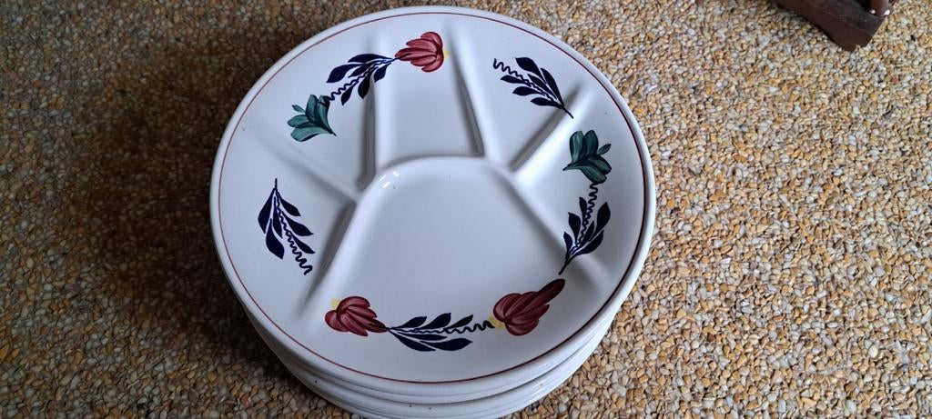 Boerenbont fondue/ gourmet borden 5 stuks, Ophalen, Zo goed als nieuw, Bord(en), Aardewerk