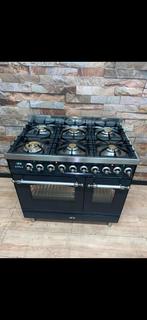 Luxe Boretti 6 pits Fornuis antraciet/chrome 2 ovens 90 cm, 60 cm of meer, Ophalen of Verzenden, Zo goed als nieuw, Energieklasse A of zuiniger