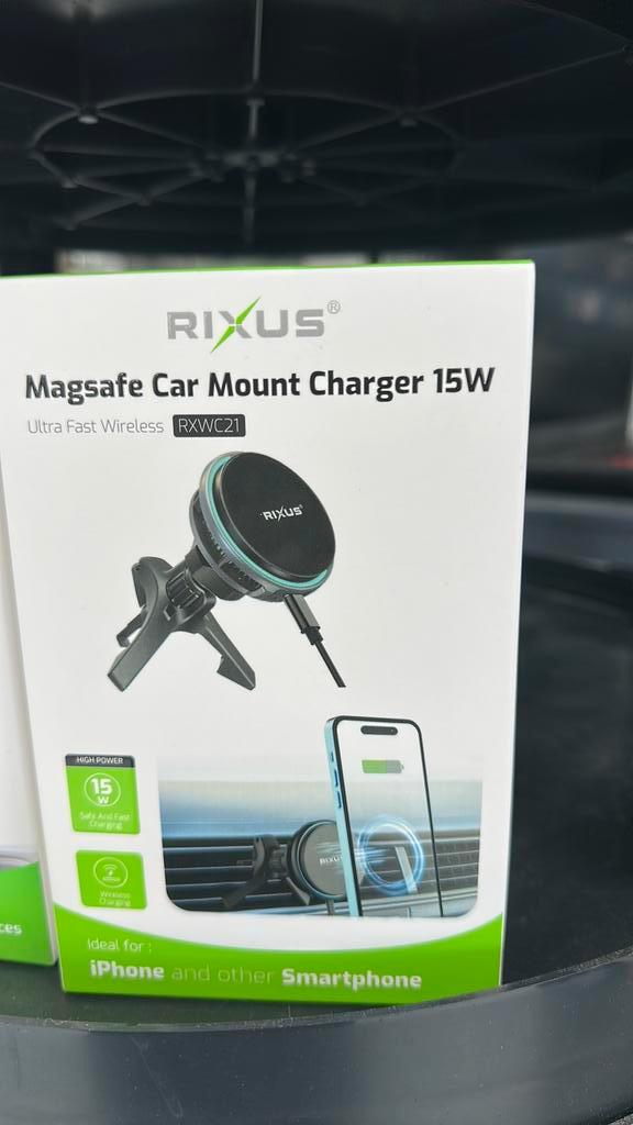 Rixus MagSafe Auto Lader 15W met Koelventilator, Telecommunicatie, Telefoonhouders, Nieuw, Auto, Ophalen