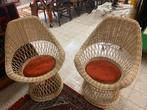 Vintage Rotan Kuipstoelen met Rode Kussens - Set van 2, Ophalen