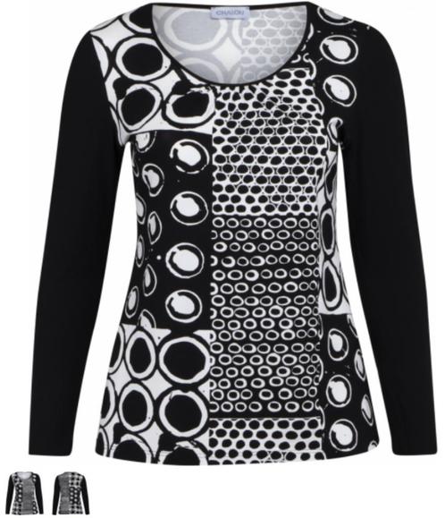 Chalou shirt lange mw mt 52 print zwart-wit nu € 15, Kleding | Dames, Grote Maten, Nieuw, Shirt of Top, Zwart, Verzenden