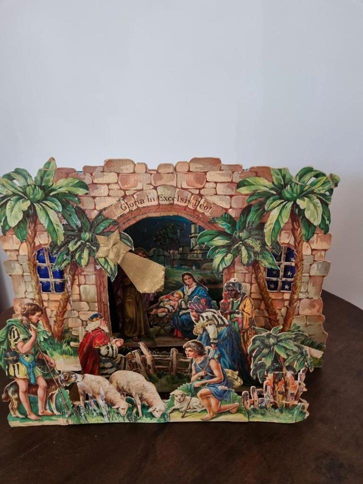 Antieke Kartonnen Kerststal 4D, Diversen, Kerst, Ophalen of Verzenden