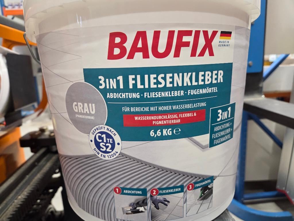 Restant partij – Baufix 3in1 Waterdichte Tegellijm, 5 tot 10 liter, Wit, Nieuw, Ophalen of Verzenden
