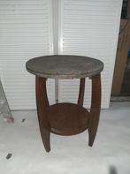 Eiken tafeltje met messing blad, Ophalen, Rond, 60 cm of meer