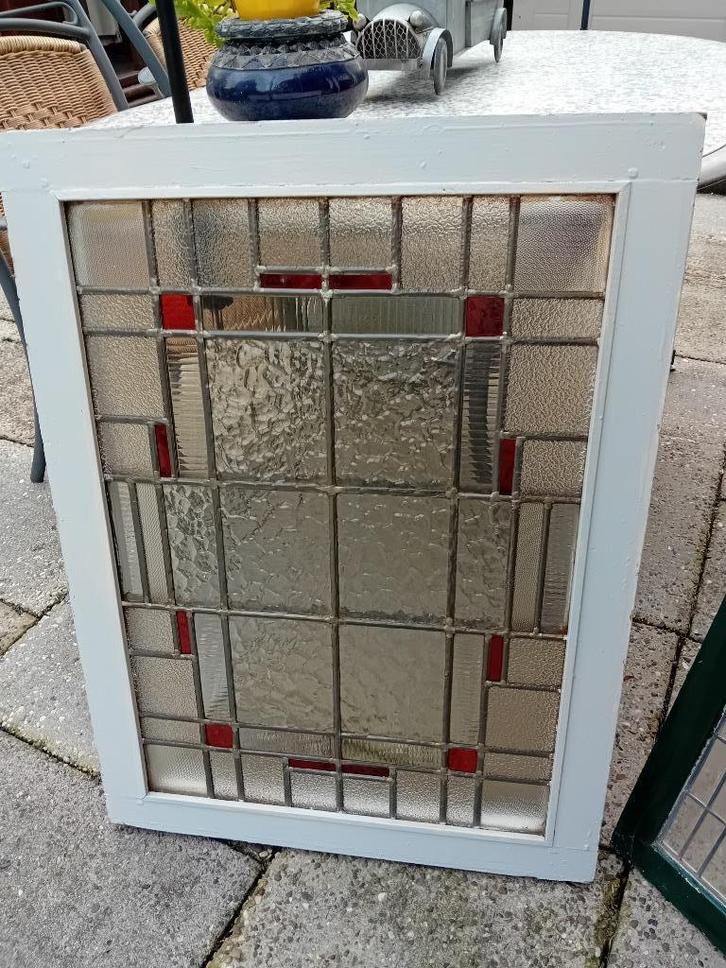 1x antiek glas loodraam, Doe-het-zelf en Verbouw, Glas en Ramen, Gebruikt, Gevelraam of Ruit, Minder dan 80 cm, Minder dan 80 cm