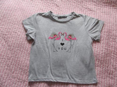 ZGAN grijs shirt met flamingo shirt 164, Kinderen en Baby's, Kinderkleding | Maat 164, Zo goed als nieuw, Meisje, Shirt of Longsleeve