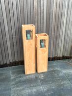 Set van 2 houten Lantaarns | Douglas hout | Sfeer | Robuust, Ophalen, Zo goed als nieuw, Hout, Minder dan 25 cm