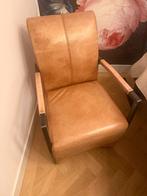 4 leren eetkamerstoelen (camel kleur) op wieltjes, Ophalen, Gebruikt, Bruin, Leer