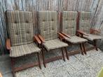 4 Houten Tuinstoelen met Kussens, Ophalen, Gebruikt, Hout, Inklapbaar