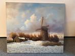 Winterlandschap met Molen - Olieverf op Doek, Antiek en Kunst, Ophalen