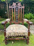Eikenhouten antieke stoel in gobelin motief, Antiek en Kunst, Ophalen