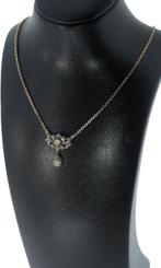 Roos diamanten antieke 14k gouden ketting hanger zilver dame, Ophalen of Verzenden, Goud, Hanger, Met edelsteen