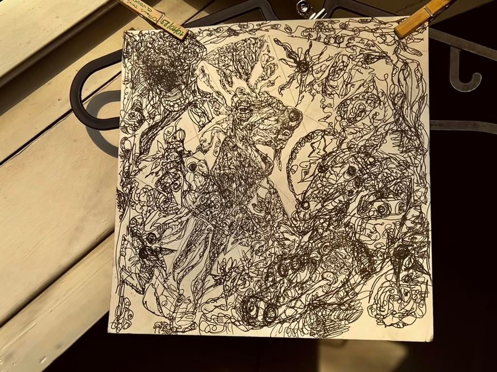 Herten Tekening - Abstracte Kunst, Antiek en Kunst, Kunst | Tekeningen en Foto's, Ophalen of Verzenden