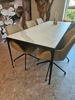 Eettafel marmer keramiek en glas. Zwart metalen onderstel., Ophalen, Glas, 200 cm of meer, 50 tot 100 cm