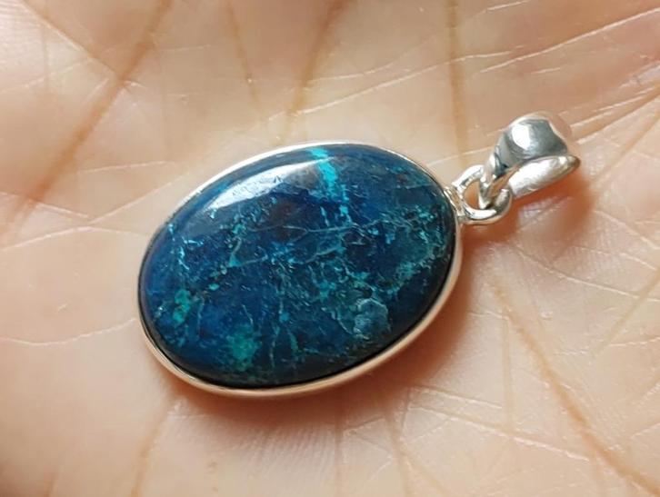 925 zilveren hanger met natuurlijke Shattuckiet steen, Sieraden, Tassen en Uiterlijk, Kettinghangers, Nieuw, Zilver, Blauw, Met edelsteen