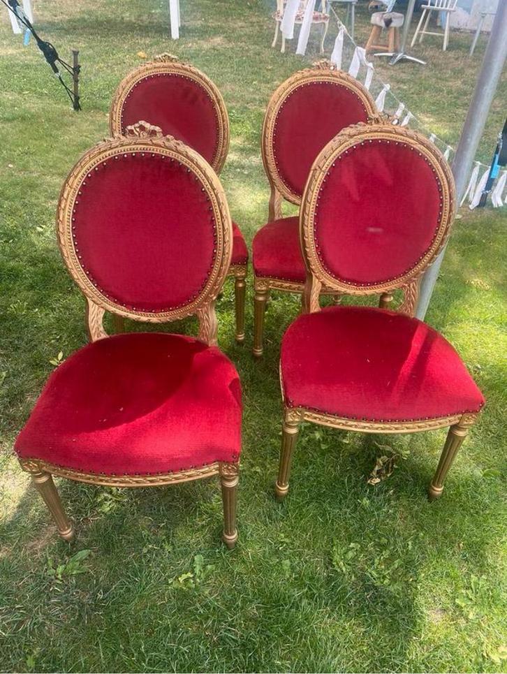 4 antieke stoeltjes zetelstoeltjes rood barok luxe goud, Antiek en Kunst, Antiek | Meubels | Stoelen en Banken, Ophalen