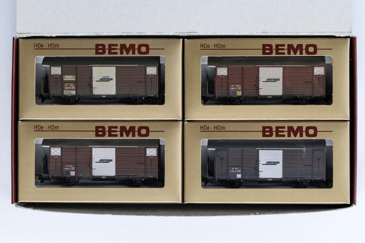 Bemo Rh.B. 4-delige Goederenwagenset (geweathered) (H0m), Hobby en Vrije tijd, Modeltreinen | H0, Nieuw, Treinset, Gelijkstroom