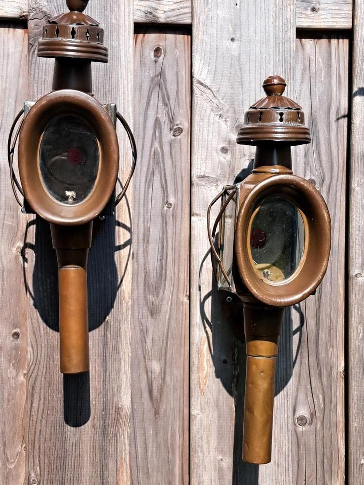 Oude Koperen Koetslampen - Set van 2, Antiek en Kunst, Antiek | Lampen, Ophalen of Verzenden
