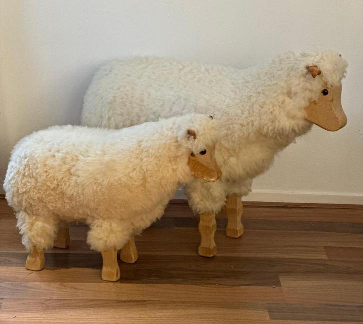 Set van 2 Design Schaapjes: Handgemaakt, echte schapenwol, Verzamelen, Dierenverzamelingen, Zo goed als nieuw, Beeldje of Figuurtje