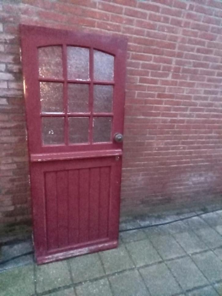 Hardhouten naar binnen draaiende deur 82.5x199cm 9vaks, Doe-het-zelf en Verbouw, Deuren en Horren, Zo goed als nieuw, Buitendeur