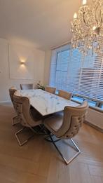Eettafel met 6 stoelen en salontafel, Huis en Inrichting, Ophalen, Overige materialen, Marmer, 150 tot 200 cm