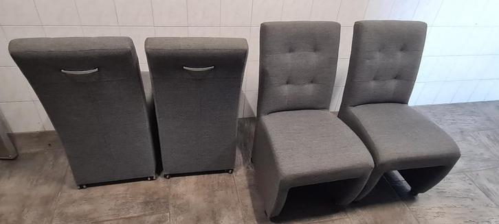 Eetkamerstoelen, verrijdbaar 4 stuks, Huis en Inrichting, Stoelen, Gebruikt, Vier, Stof, Grijs, Ophalen