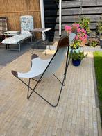 Vlinderstoel Wit Canvas Lederen Details, Huis en Inrichting, Ophalen, Gebruikt, Wit, Metaal