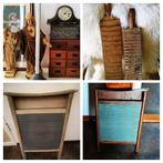 Unieke zwaar houten antieke wasbord wasstamper wasbord zink, Antiek en Kunst, Curiosa en Brocante, Ophalen of Verzenden