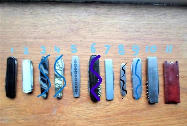 6 zakmesjes. Zie omschrijving. Partij of losse verkoop., Antiek en Kunst, Antiek | Gereedschap en Instrumenten, Ophalen of Verzenden