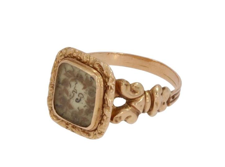 Memorie antieke 14k gouden rouw ring 19e eeuws dames fraai, Sieraden, Tassen en Uiterlijk, Antieke sieraden, Ring, Goud, Met edelsteen