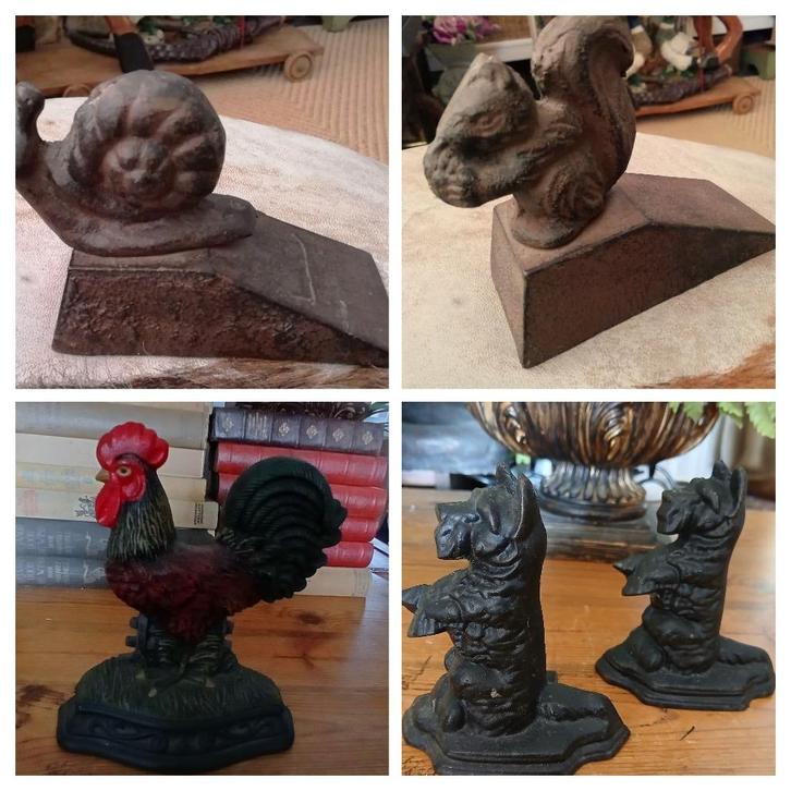 Gietijzer deurstopper wig slak eekhoorn haan terrier hond, Antiek en Kunst, Curiosa en Brocante, Ophalen of Verzenden