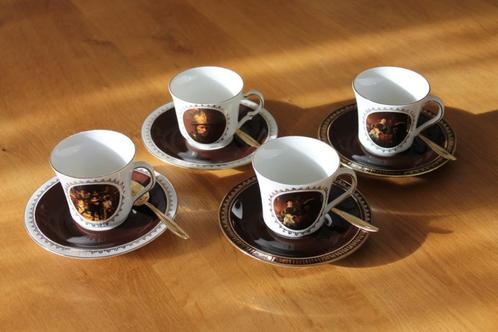 Rembrandt kop + schotel + lepeltje, Bavaria Kronester, 4x, Huis en Inrichting, Keuken | Servies, Kop(pen) en/of Schotel(s), Overige stijlen