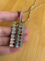 Vintage Ketting zilverkleurig met turquoise ronde steentjes, Ophalen of Verzenden, Zo goed als nieuw, Groen, Overige materialen