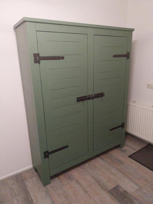 Kledingkast grenen groen/blauw met planken, Huis en Inrichting, Kasten | Kledingkasten, Gebruikt, 150 tot 200 cm, 100 tot 150 cm
