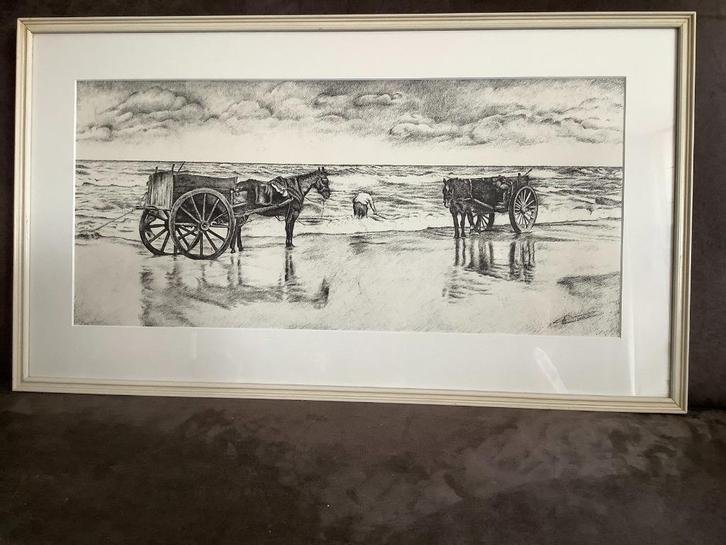 Gravure strandtafereel gemaakt door Cees Bijman, Antiek en Kunst, Kunst | Etsen en Gravures, Ophalen