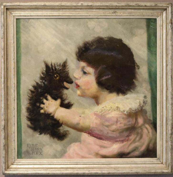 Schilderij van meisje met puppy, Antiek en Kunst, Kunst | Schilderijen | Klassiek, Verzenden