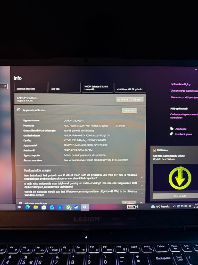 Lenovo Legion gaming laptop, Overige modellen, 2 tot 3 Ghz, Qwerty, 512 GB