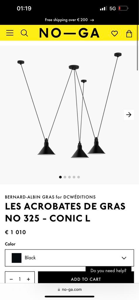 DCW Les Acrobates de Gras N325 Lamp (nieuw), Huis en Inrichting, Lampen | Lampenkappen, Nieuw, 50 cm of meer, Overige vormen, Zwart